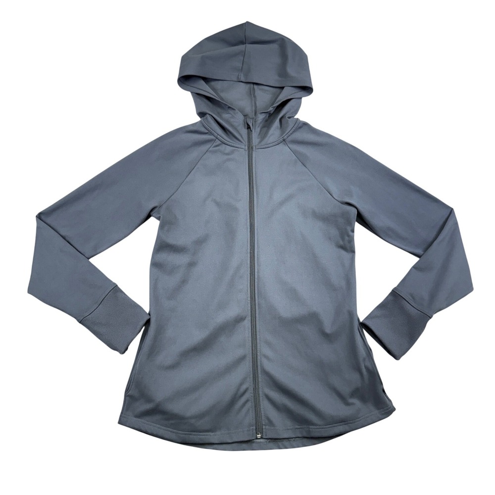 Marika Womens Gray Full Zip Hoodie Athletic Jacket Thumbhole Cuffs Size Large
